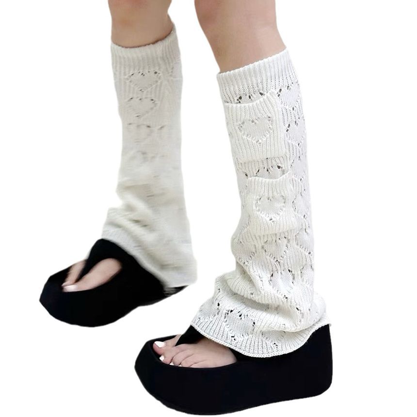 Heart Pointelle Knit Leg Warmers