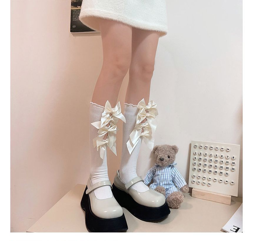 Plain Bow Cutout Tall Socks