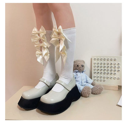 Plain Bow Cutout Tall Socks