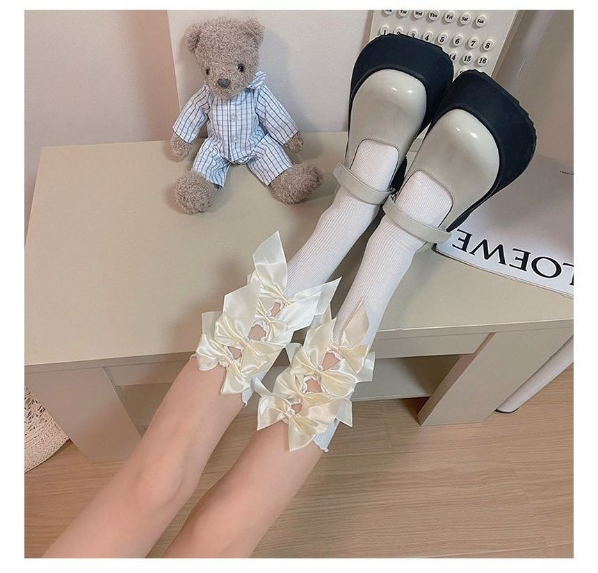 Plain Bow Cutout Tall Socks