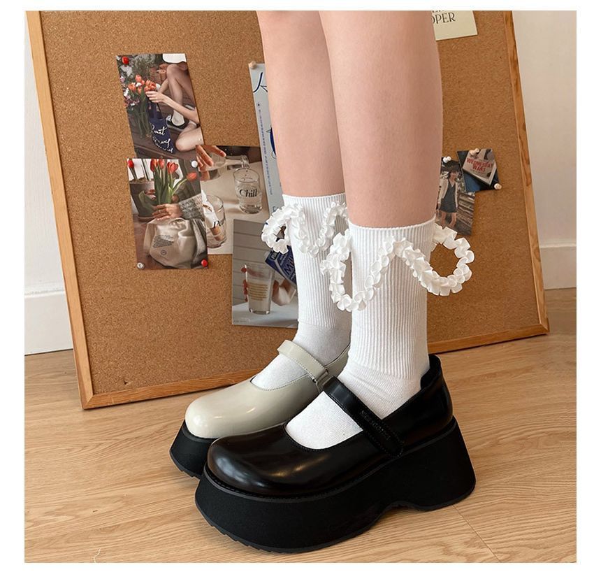 Plain Ruffled Cross Strap Tall Socks