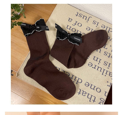 Plain Tall Lettering Bow Socks