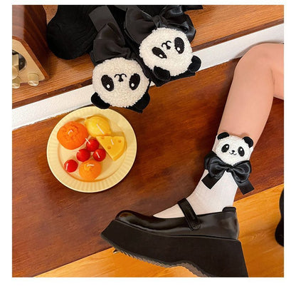 Plain Panda Bow Socks