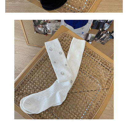 Plain Rhinestone Ribbed Socks