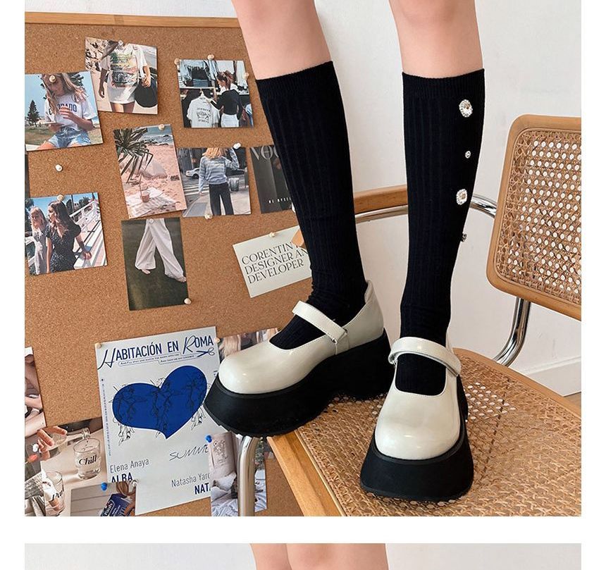 Plain Rhinestone Ribbed Socks