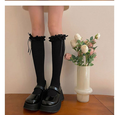 Plain Ruffled Ribbed Tall Socks