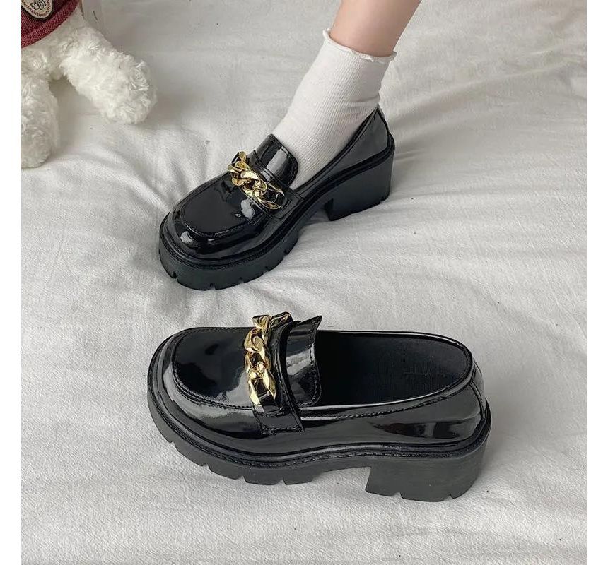 Heel Chunky Platform Chain Accent Loafers