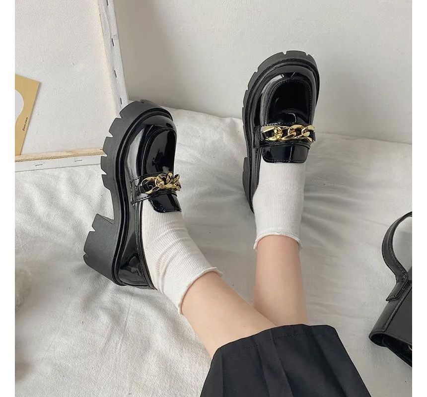 Heel Chunky Platform Chain Accent Loafers