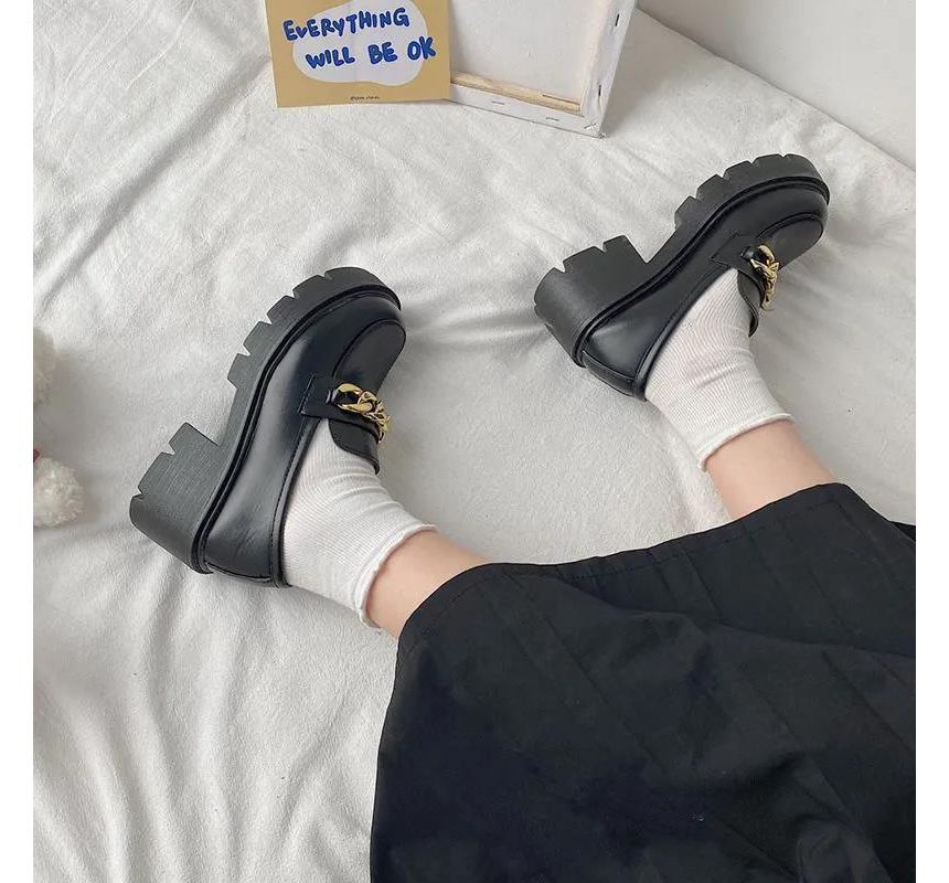 Heel Chunky Platform Chain Accent Loafers