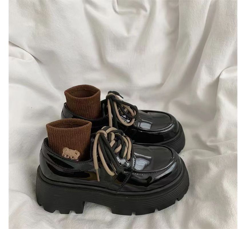 Faux Platform Shoes Lace-Up Leather