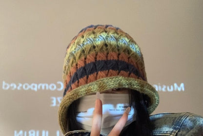 Striped Knit Bonnet Hat