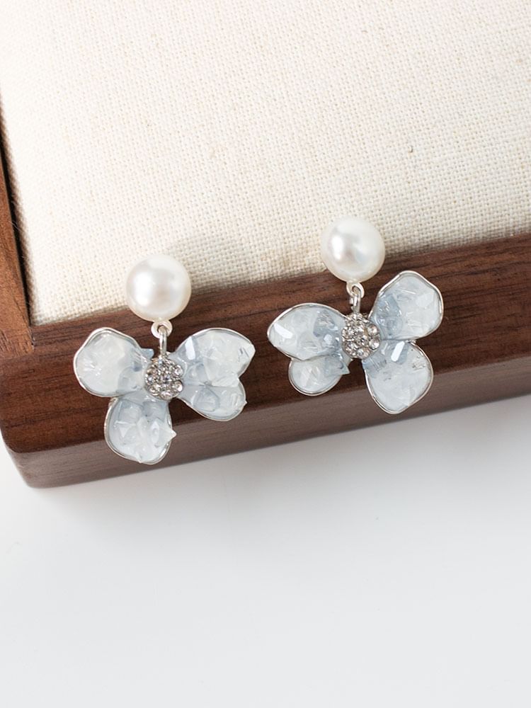 Faux Clip-On Drop Floral Pearl / Earring