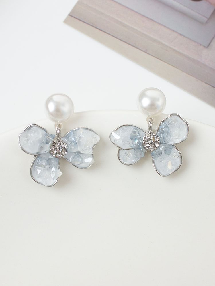 Faux Clip-On Drop Floral Pearl / Earring