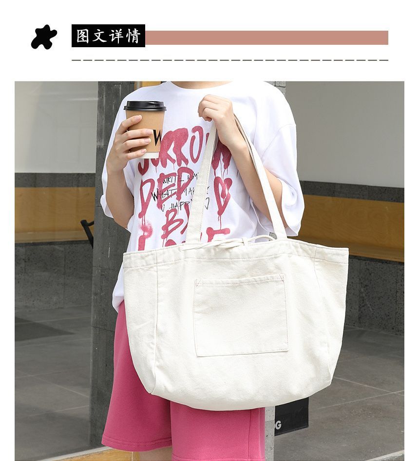 Contrast Stitch Canvas Tote Bag