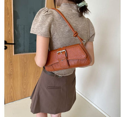 Buckled Faux Leather Shoulder Bag