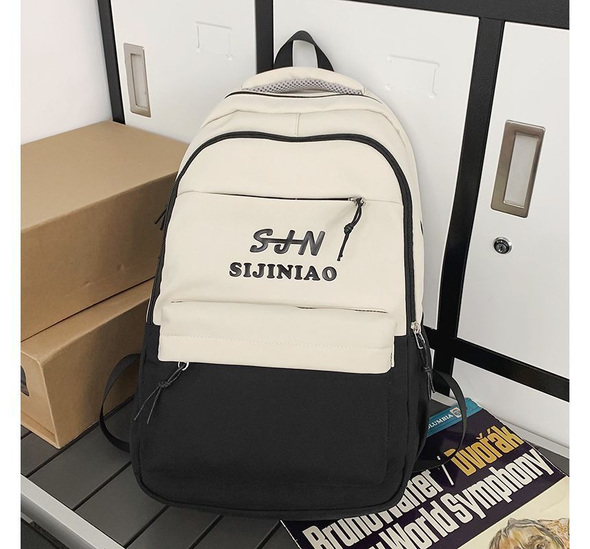 Two Tone Lettering Zip Backpack