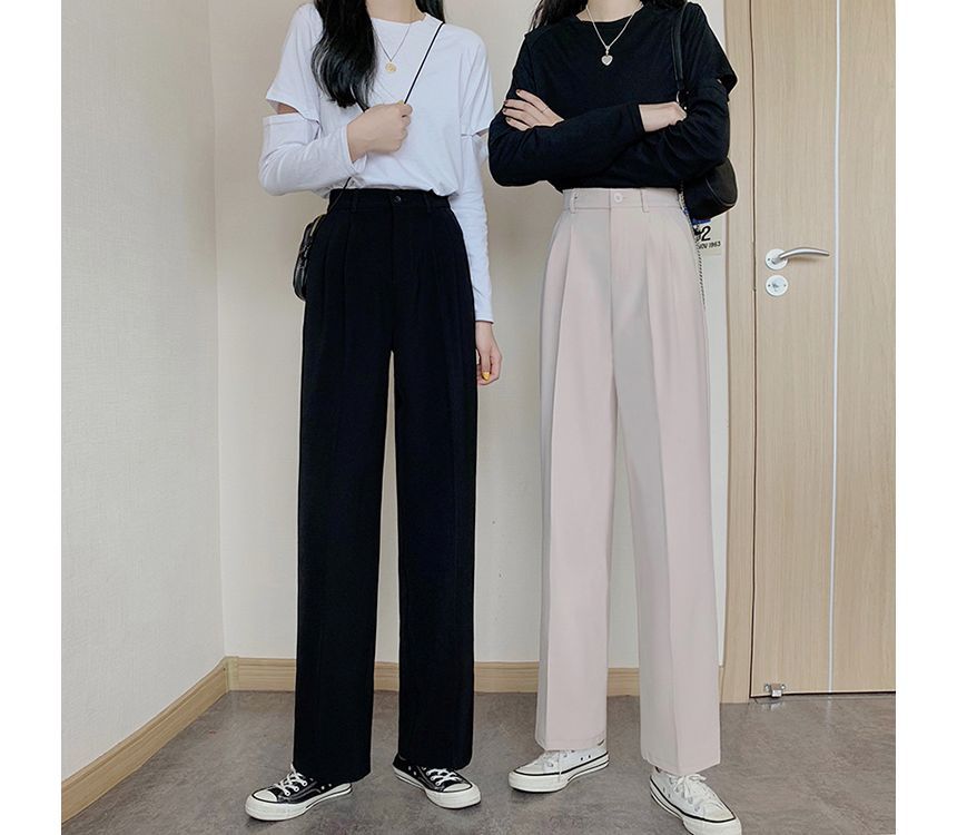 High Waist Plain Loose Fit Suit Pants