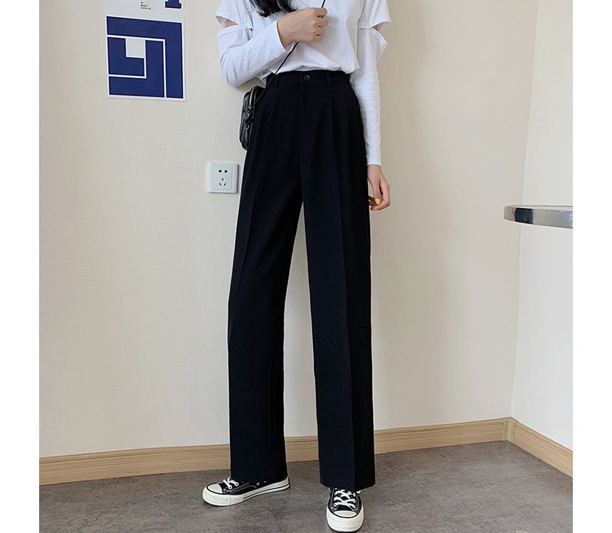 High Waist Plain Loose Fit Suit Pants