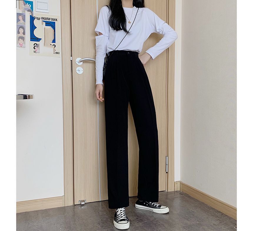 High Waist Plain Loose Fit Suit Pants