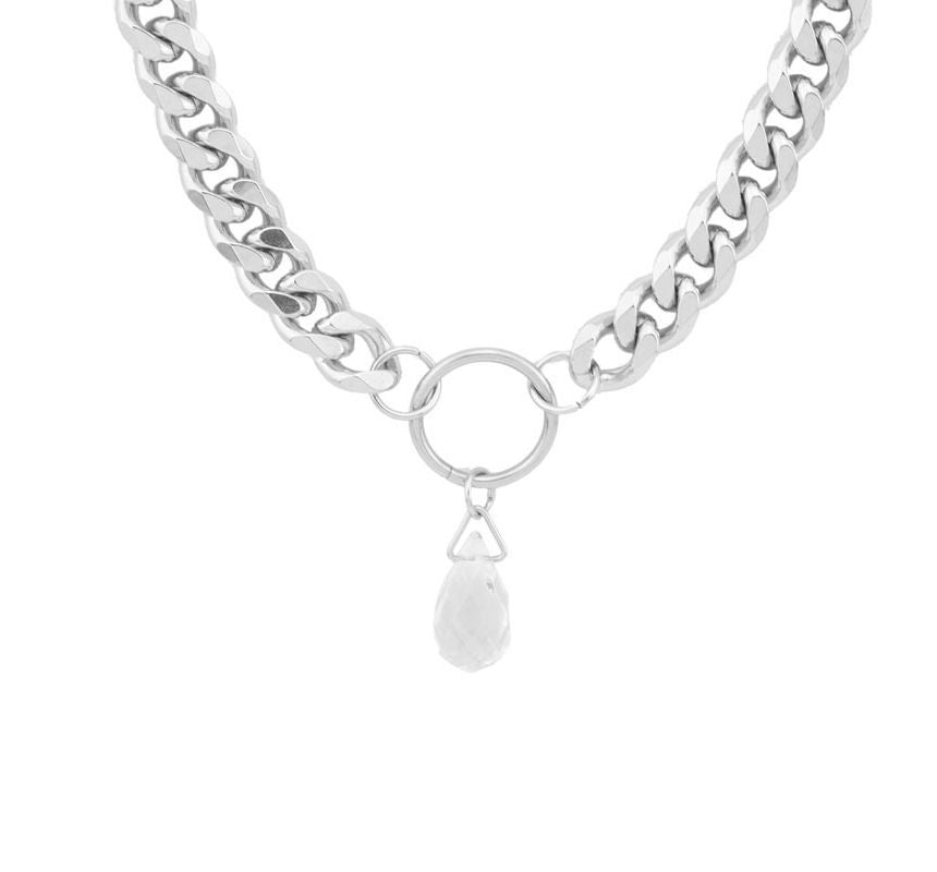 Droplet Faux Crystal Pendant Chunky Stainless Steel Choker