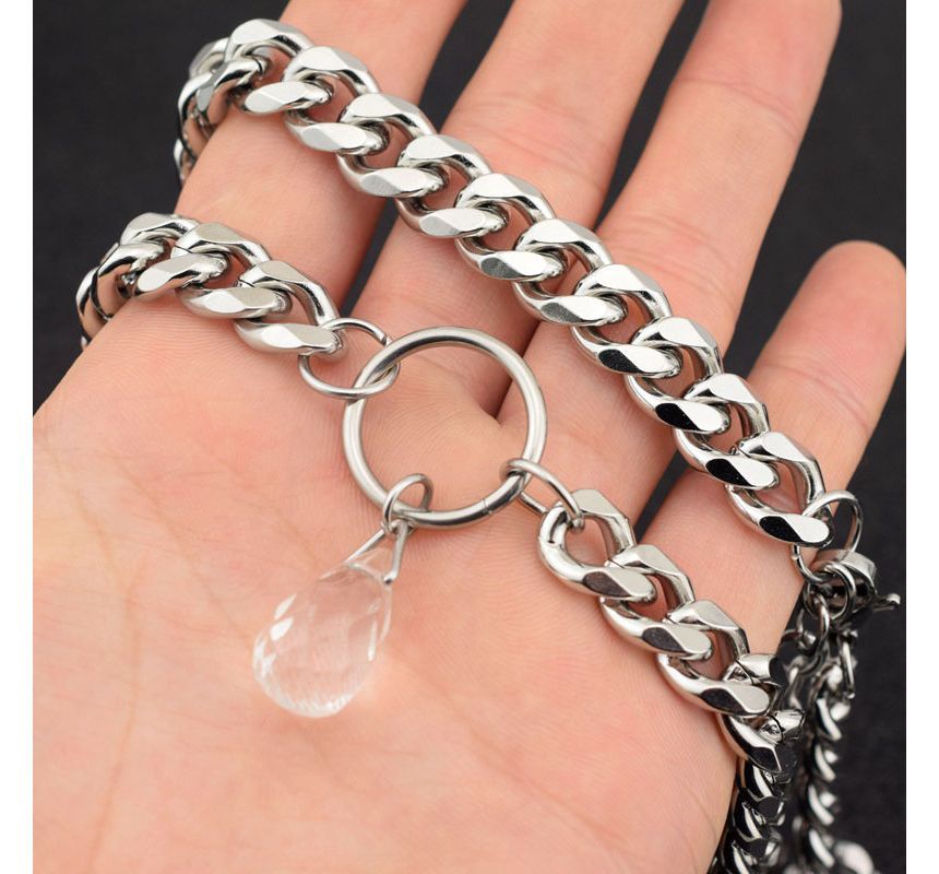 Droplet Faux Crystal Pendant Chunky Stainless Steel Choker