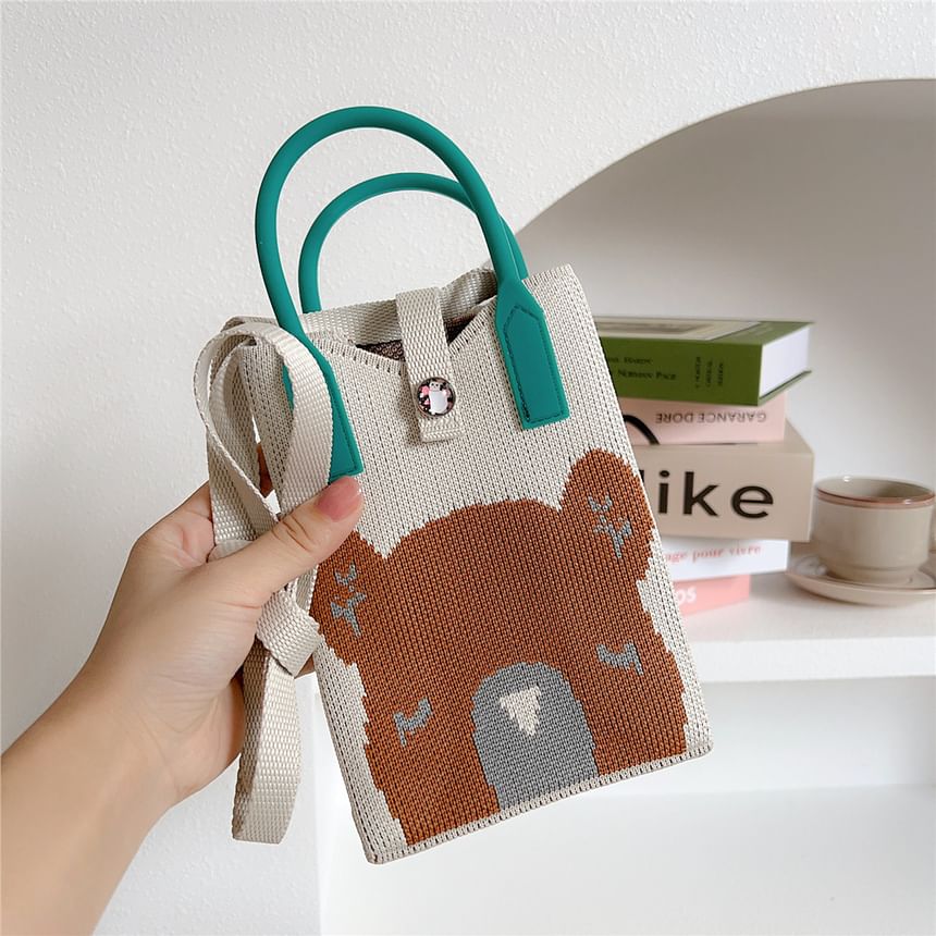 Printed Knit Top Handle Crossbody Bag