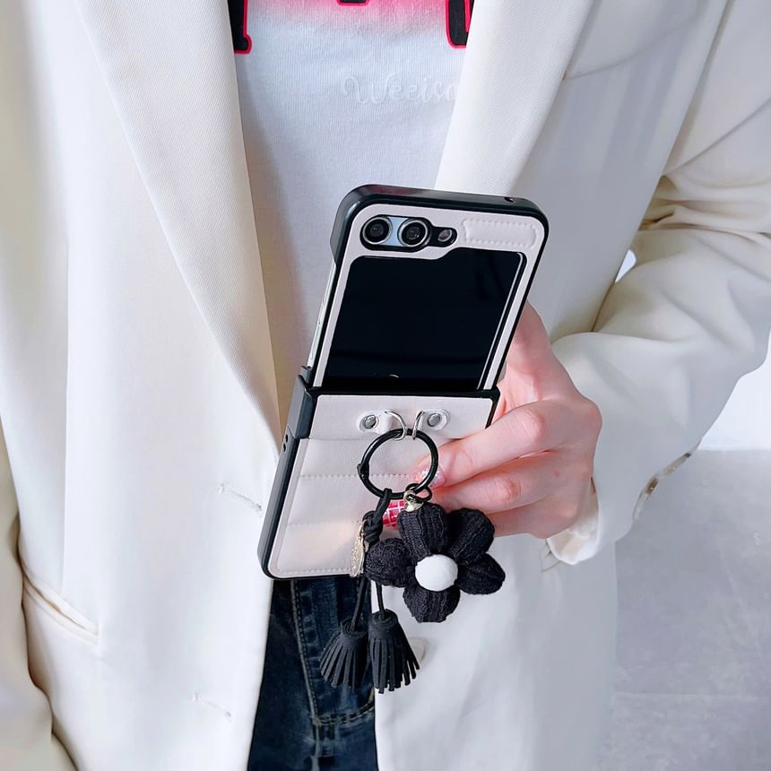 Plain Mobile Phone  Case With Chenille Flower Pendant