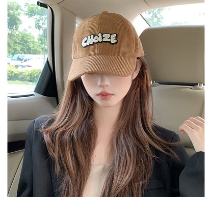 Lettering Applique Corduroy Baseball Cap