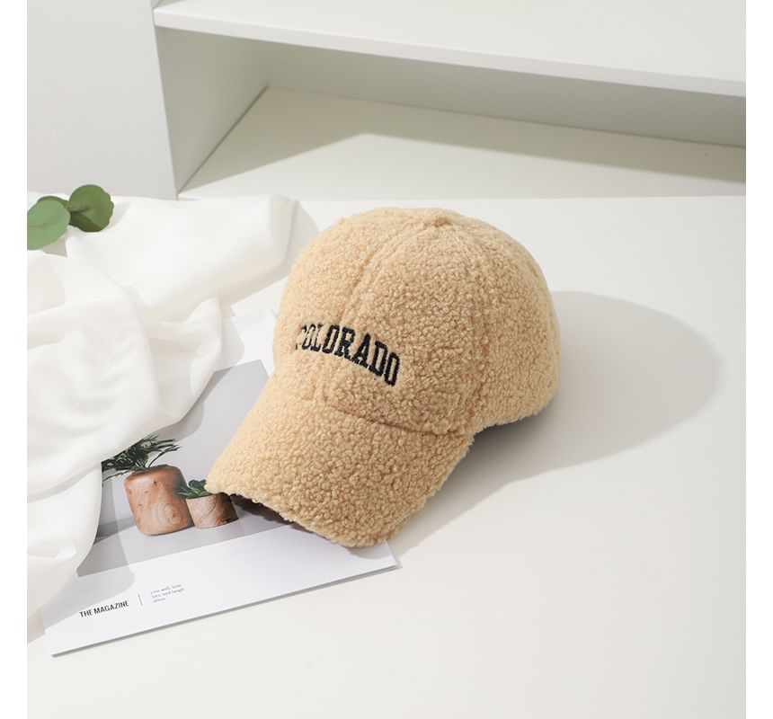 Lettering Embroidered Faux Shearling Baseball Cap