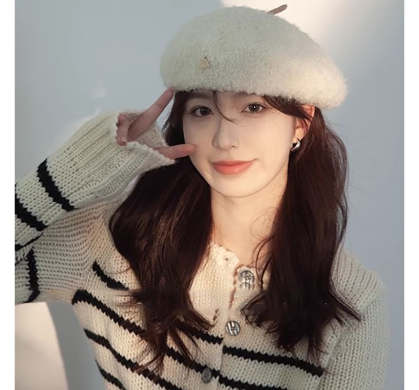 Faux Shearling Beret Hat