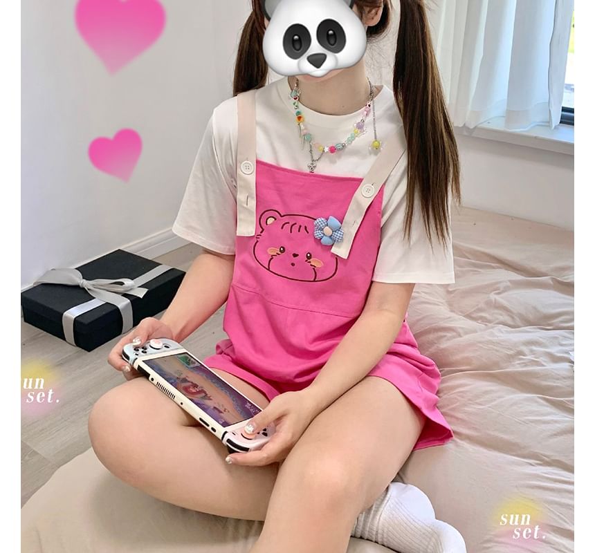 Short-Sleeve Shirt / Bear Print Jumper Shorts