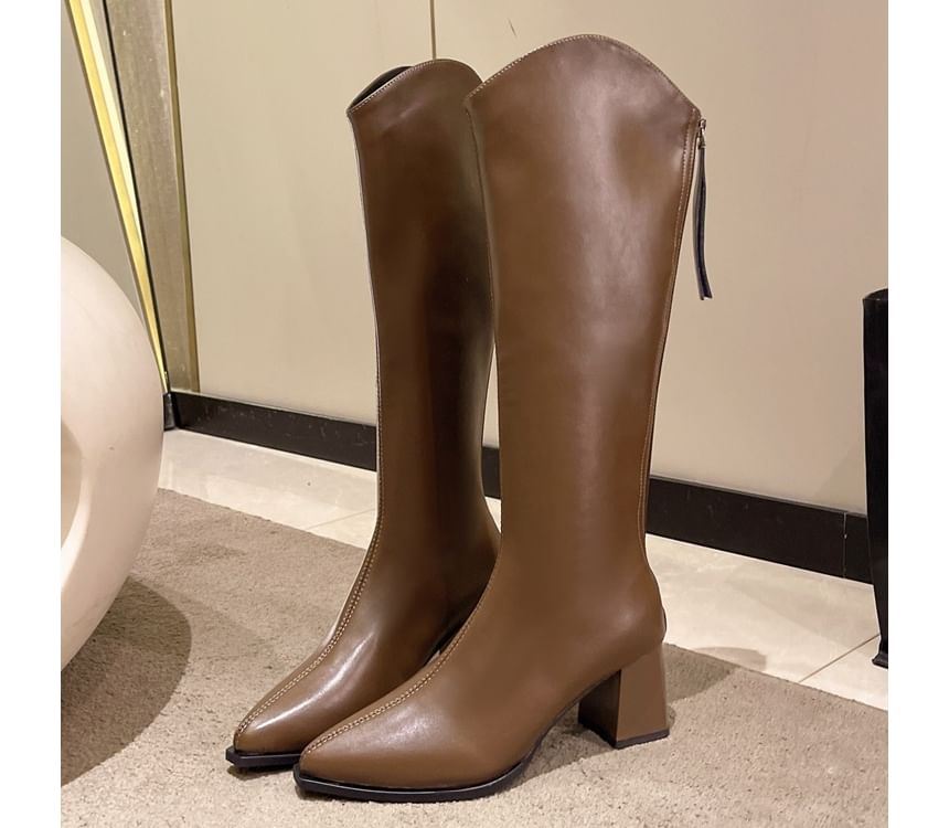 Faux Boots Leather Chunky Heel Pointy Tall