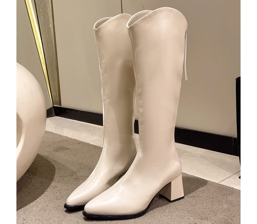 Faux Boots Leather Chunky Heel Pointy Tall