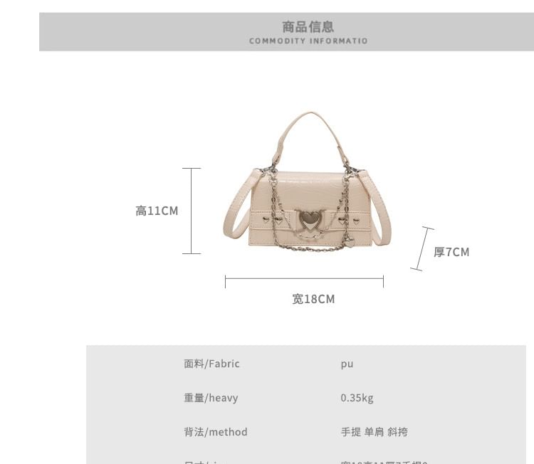 Heart Grain Crossbody Buckled Croc Bag Flap