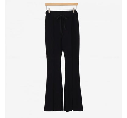 High Rise Plain Slim-Fit Boot-Cut Slit Pants