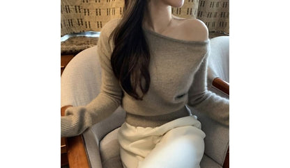 One-Shoulder Plain Sweater