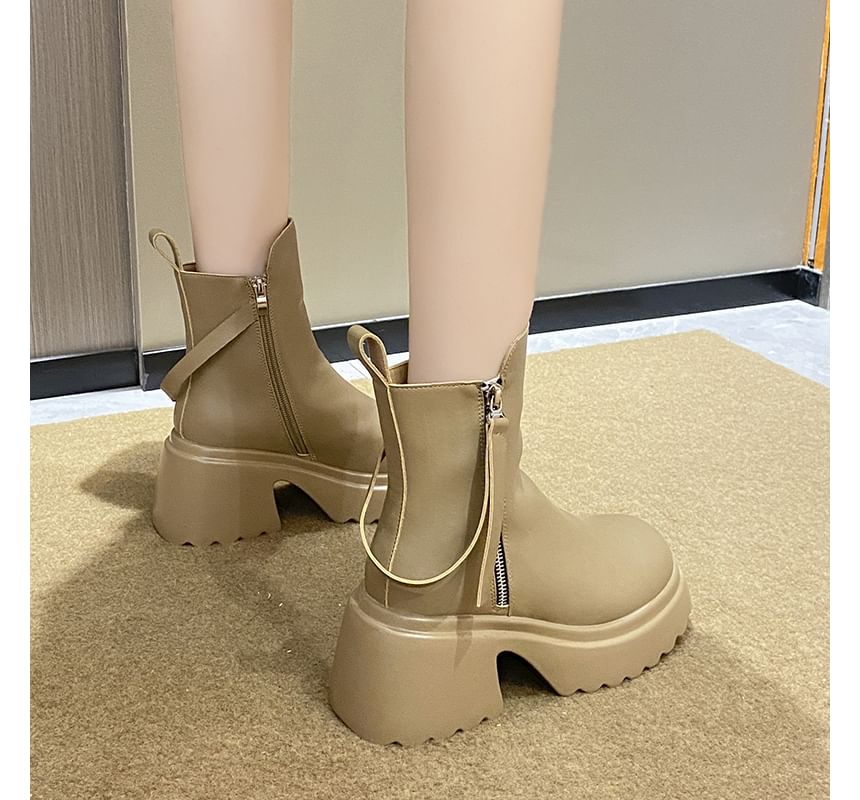 Heel Faux Chunky Short Platform Boots Leather
