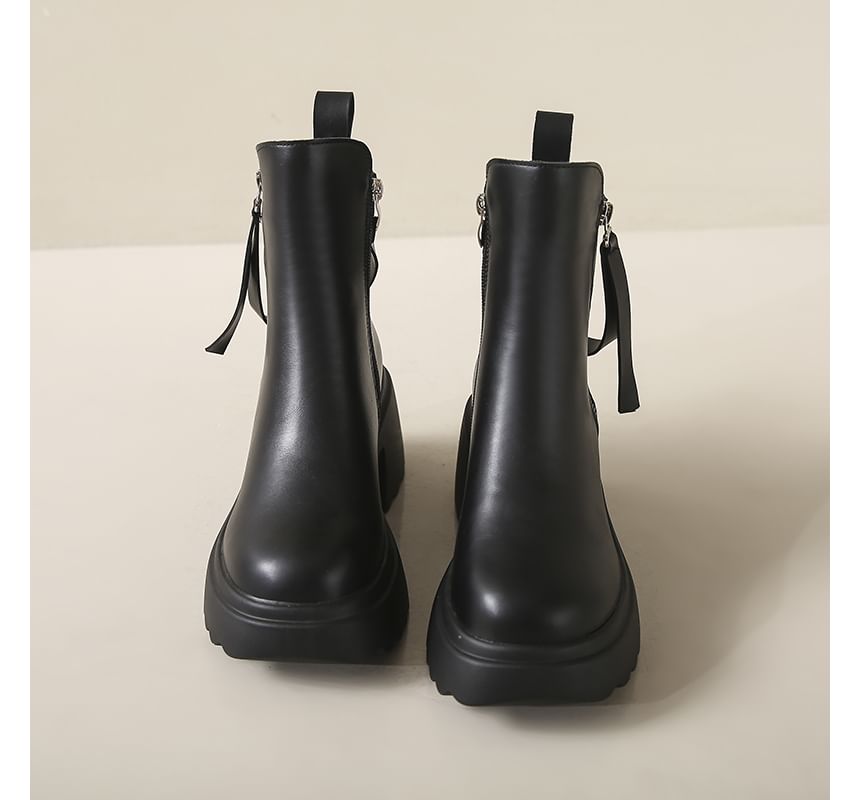 Heel Faux Chunky Short Platform Boots Leather