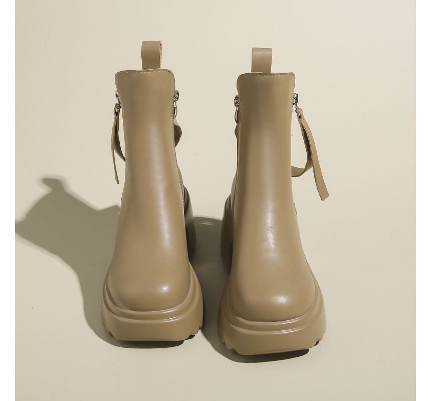 Heel Faux Chunky Short Platform Boots Leather