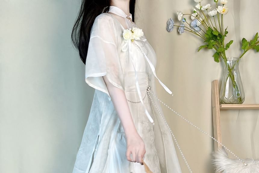 Short-Sleeve Sheer Panel Maxi Sheath  Lolita Dress  / Light Jacket / Set