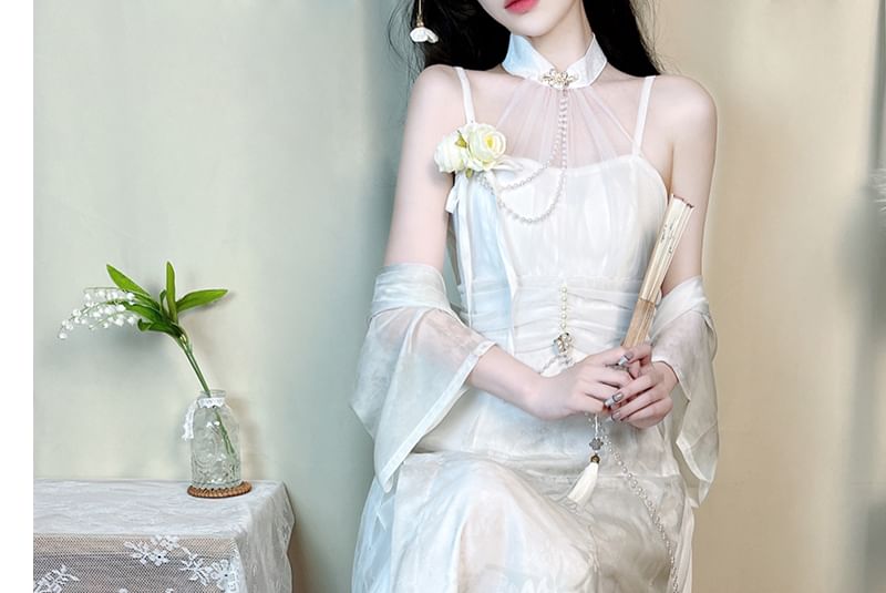 Short-Sleeve Sheer Panel Maxi Sheath  Lolita Dress  / Light Jacket / Set