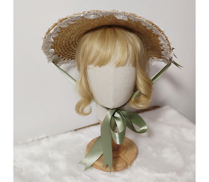 Lolita Lace Trim Straw Hat