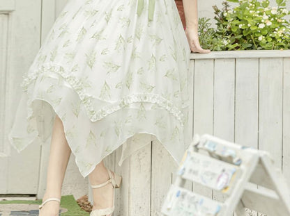 Lolita Spaghetti Strap Floral Print Midi Dress  / Lace Shrug / Set