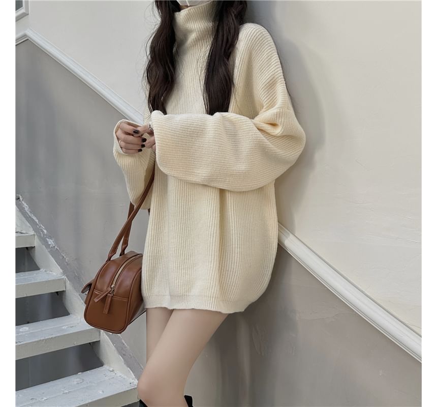 Turtleneck Plain Oversized Sweater