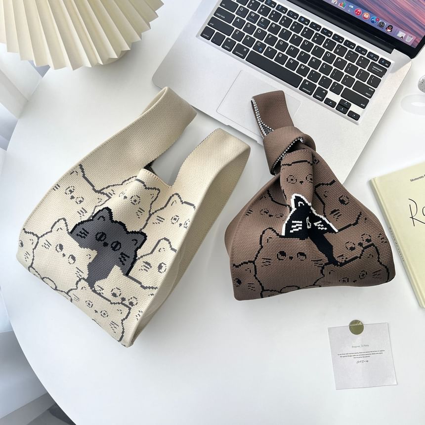 Print Cat Knit Bag Tote