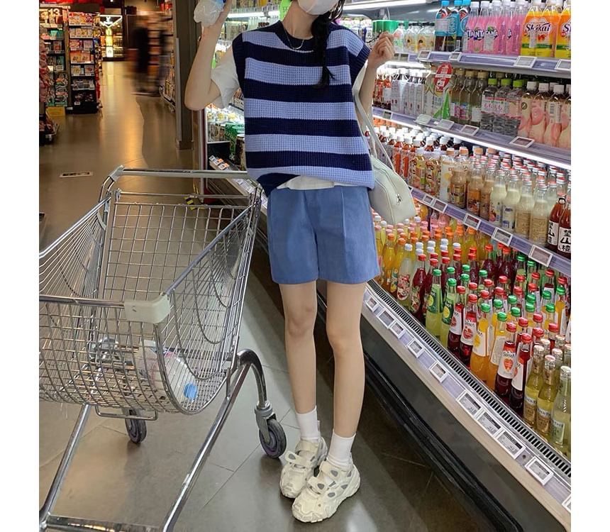 Striped Sleeveless Vest Round Neck Knit