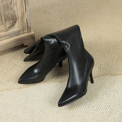 Stiletto Pointed Toe Plain Faux Leather Tall Boots