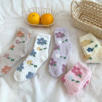 Floral Print Fluffy Socks