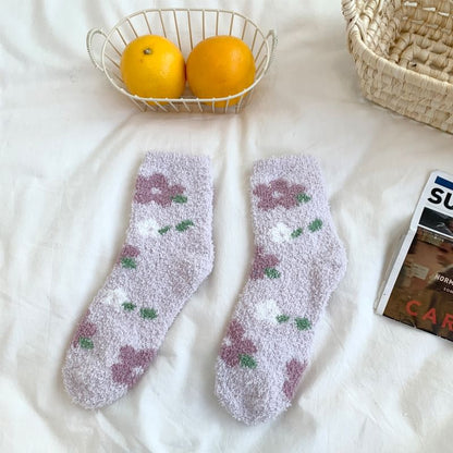 Floral Print Fluffy Socks