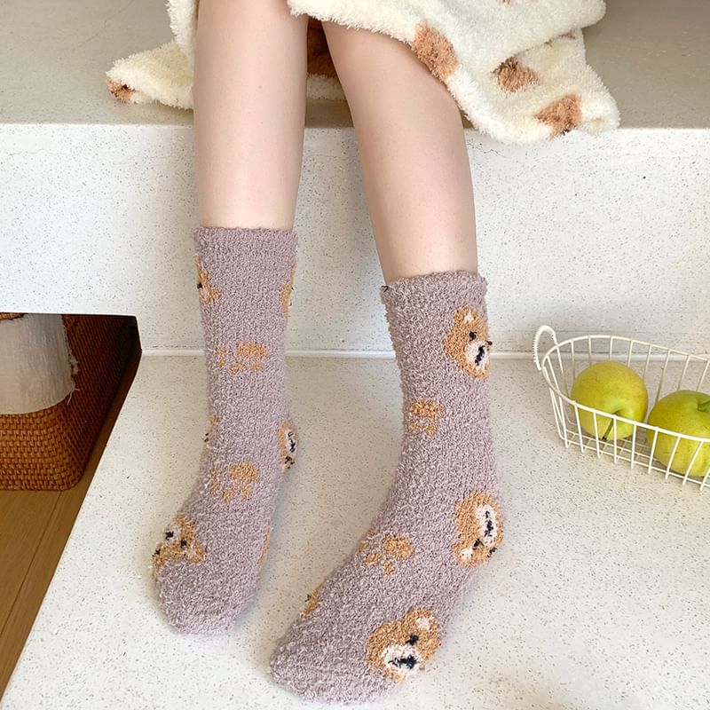 Bear Print Fluffy Socks